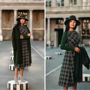 NWOT Zara Green Plaid Dress XS 7827/639